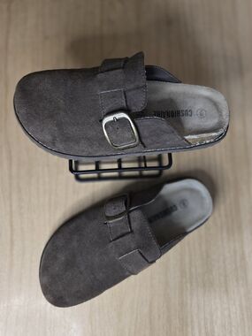 Cushionaire Brown Suede Buckle Clogs